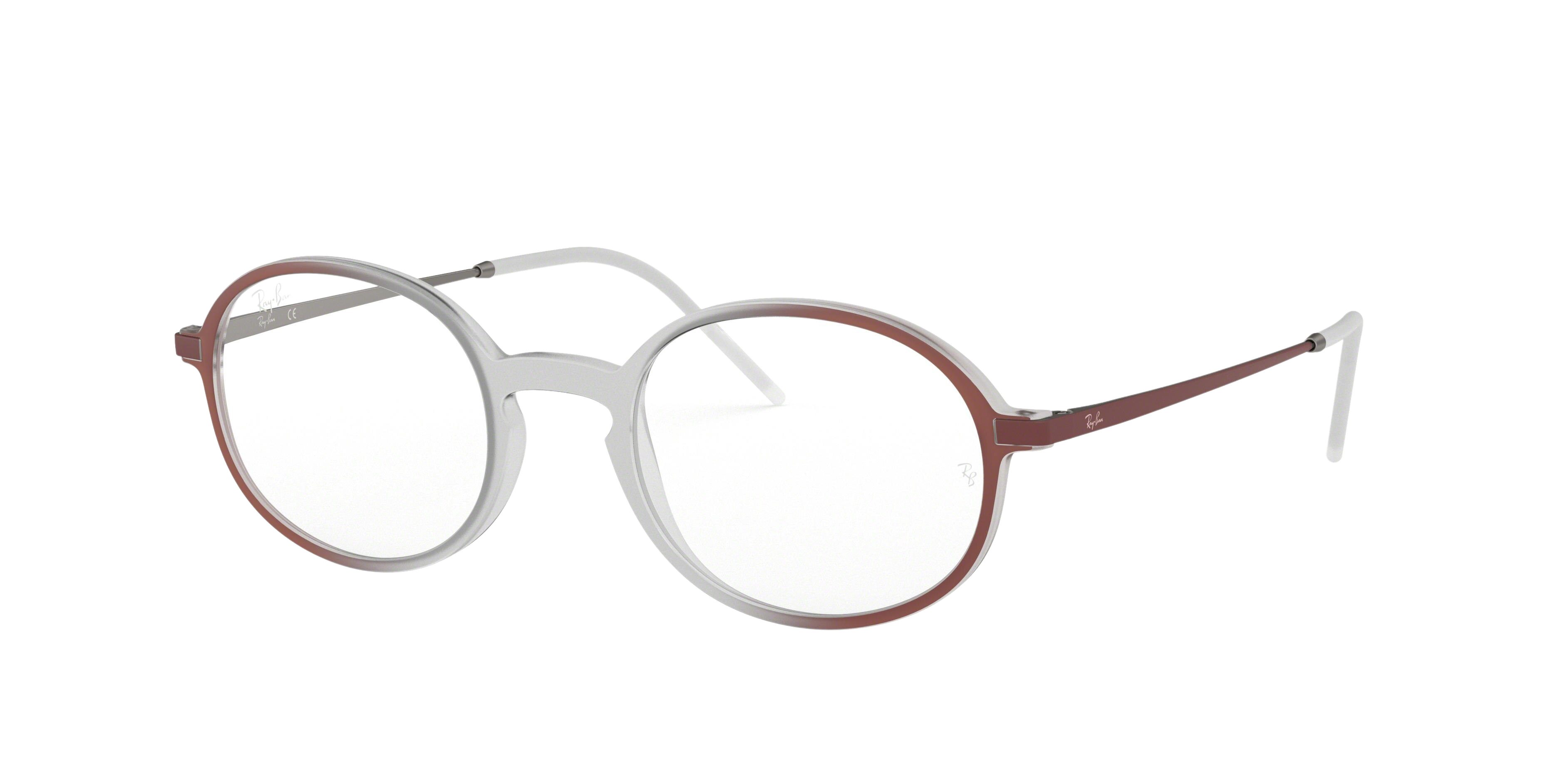 Ray-Ban RX7153 round eyeglasses in Rubber Brown on Bordeaux Grad