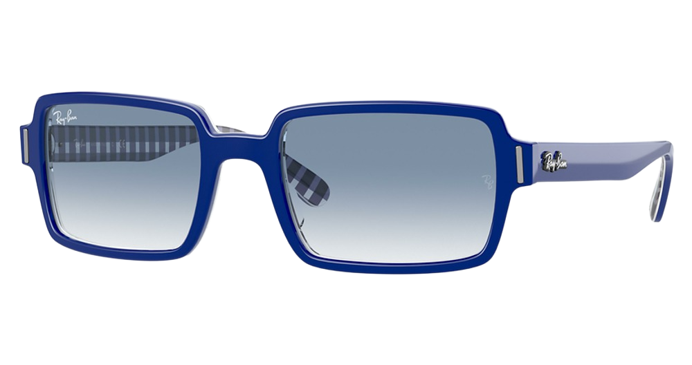 Ray-Ban RB2189 square sunglasses in Blue on Vichy Blue/White/Clear Gradient Blue