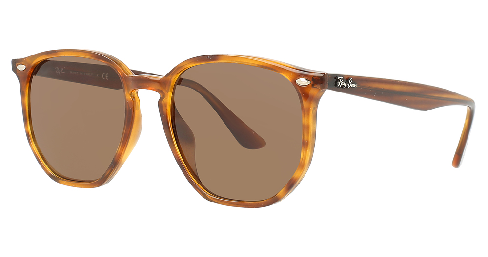Ray-Ban RB4306F round sunglasses in Stripped Red Havana/Dark Brown