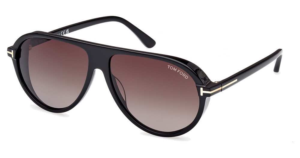 Tom Ford FT1023 aviator sunglasses in Shiny Black/Gradient Smoke