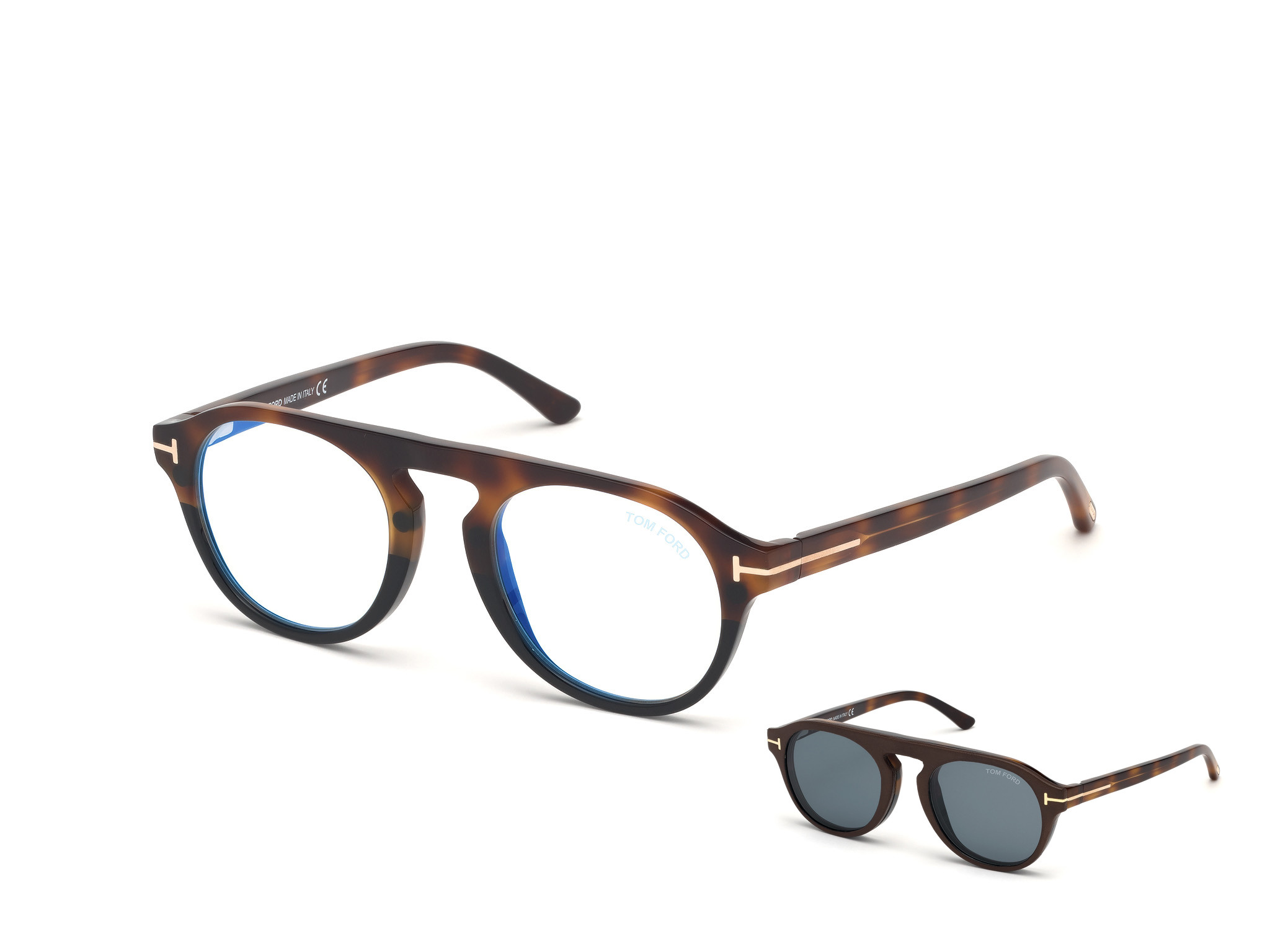 Tom Ford FT5533-B round eyeglasses in Havana To Black