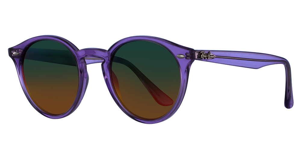 Ray-Ban RB2180 round sunglasses in Shiny Violet/Brown Mirror Red Gradien Silve