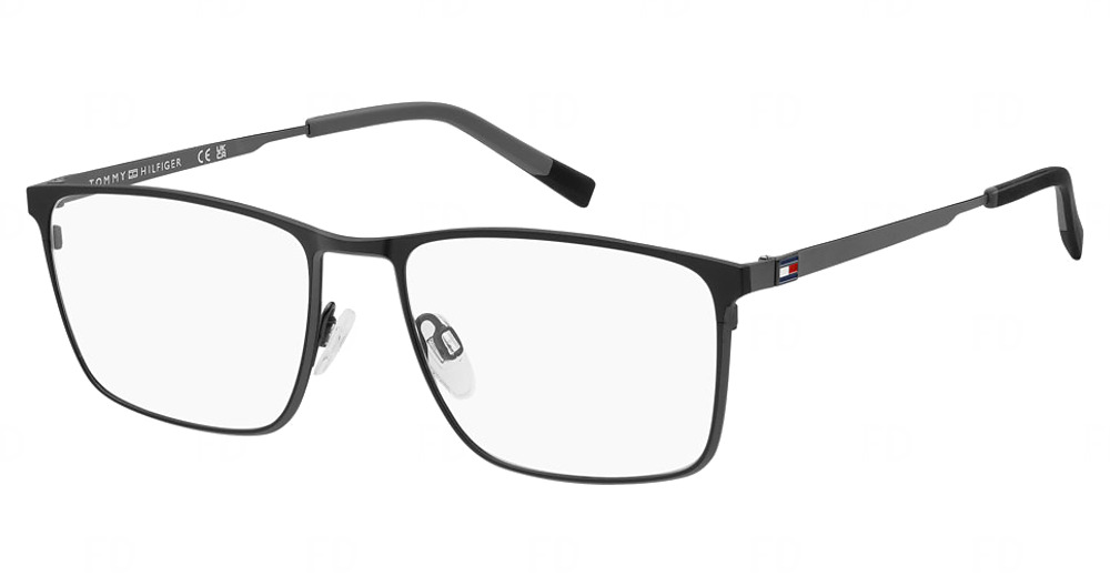 Matte black metal rectangular eyeglasses with ruthenium accents, Tommy Hilfiger TH 2273/US