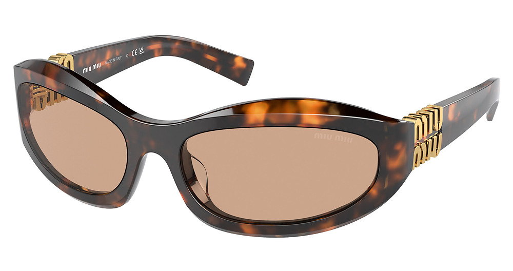 Miu Miu MU 14ZSF rectangle sunglasses in Honey Havana/Dark Brown