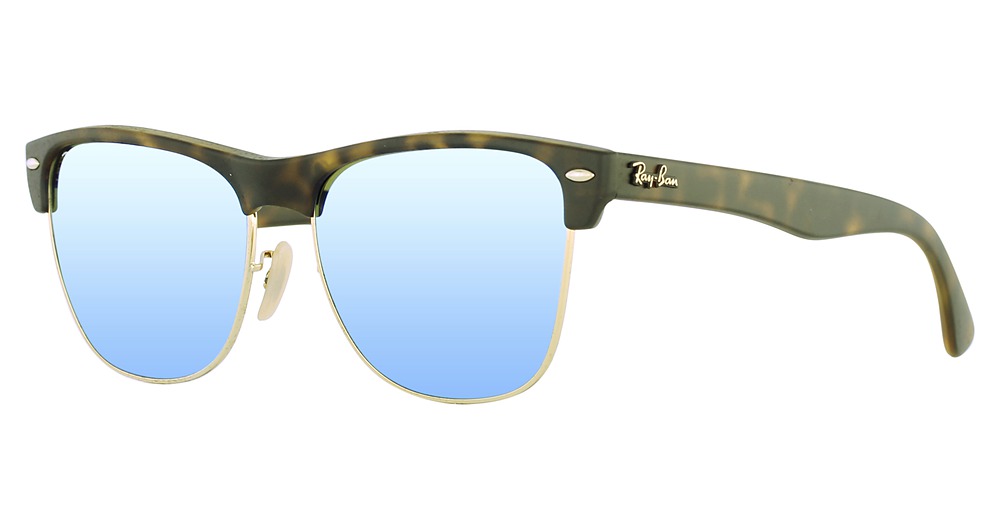 Ray-Ban RB4175 CLUBMASTER OVERSIZED round sunglasses in Matte Havana/Grey Mirror Green