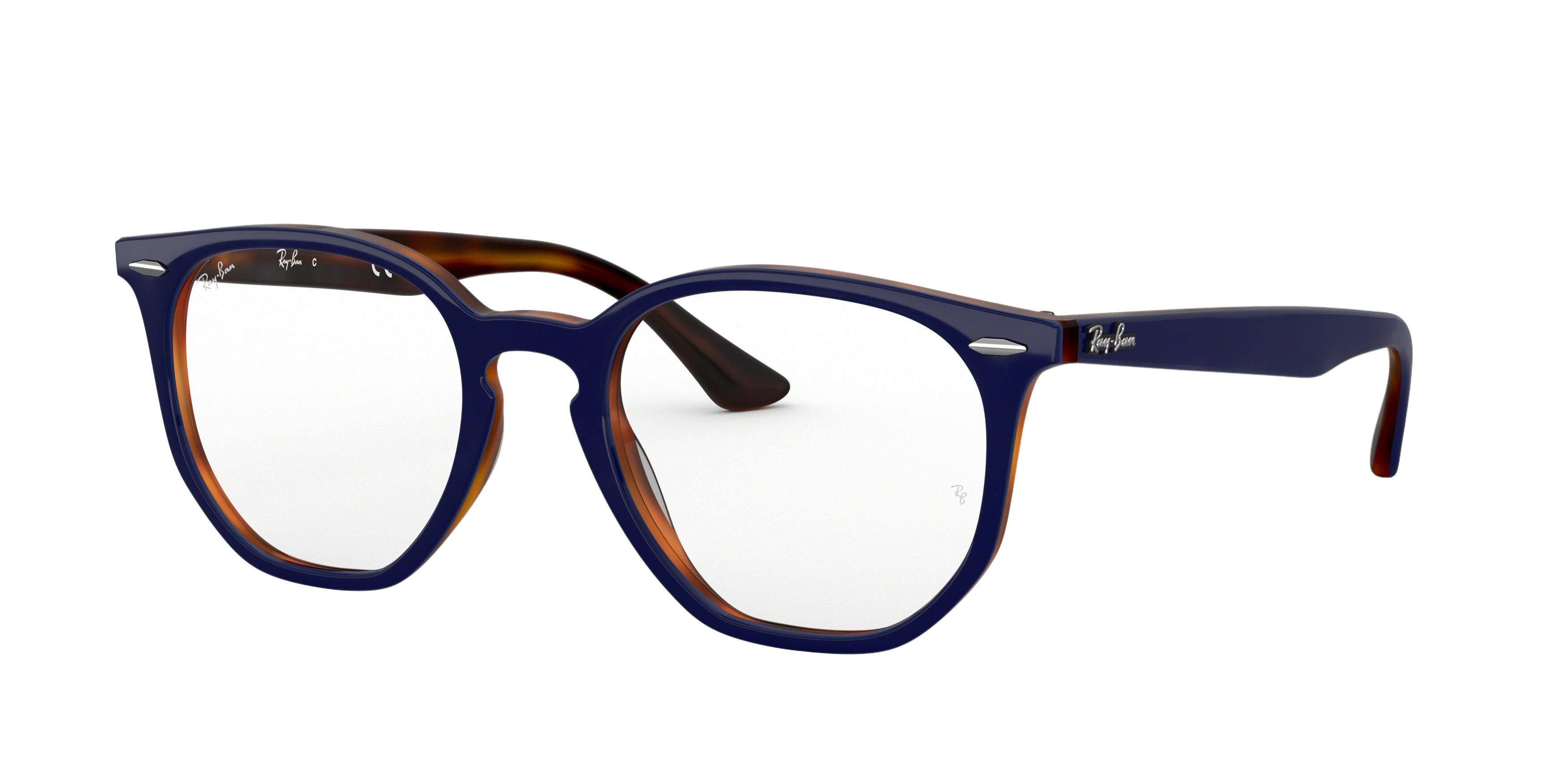 Ray-Ban RX7151 square eyeglasses in Top Blue on Havana Red
