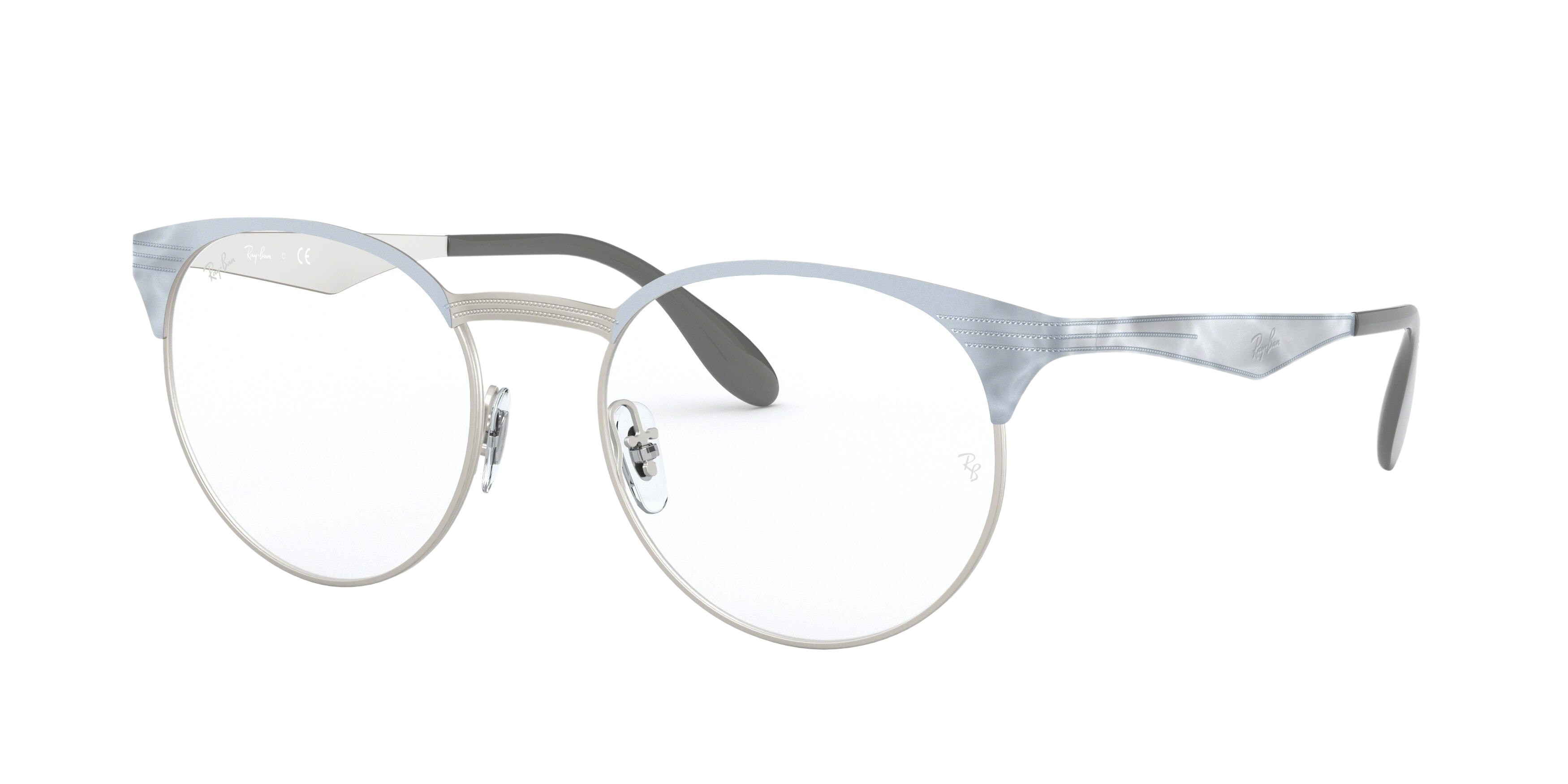 Ray-Ban RX6406 round eyeglasses in Silver on Top White Move