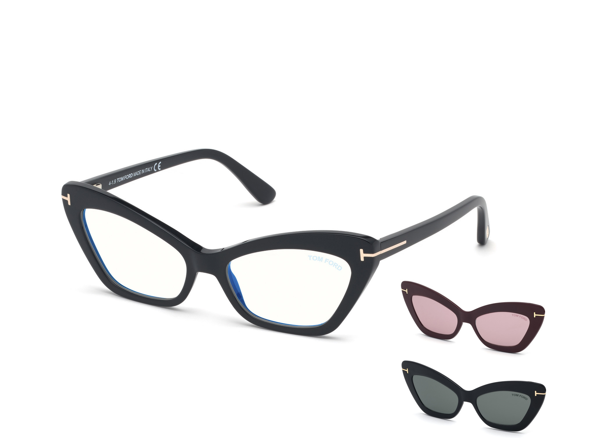 Tom Ford FT5643-B cateye eyeglasses in Black, Blue Block