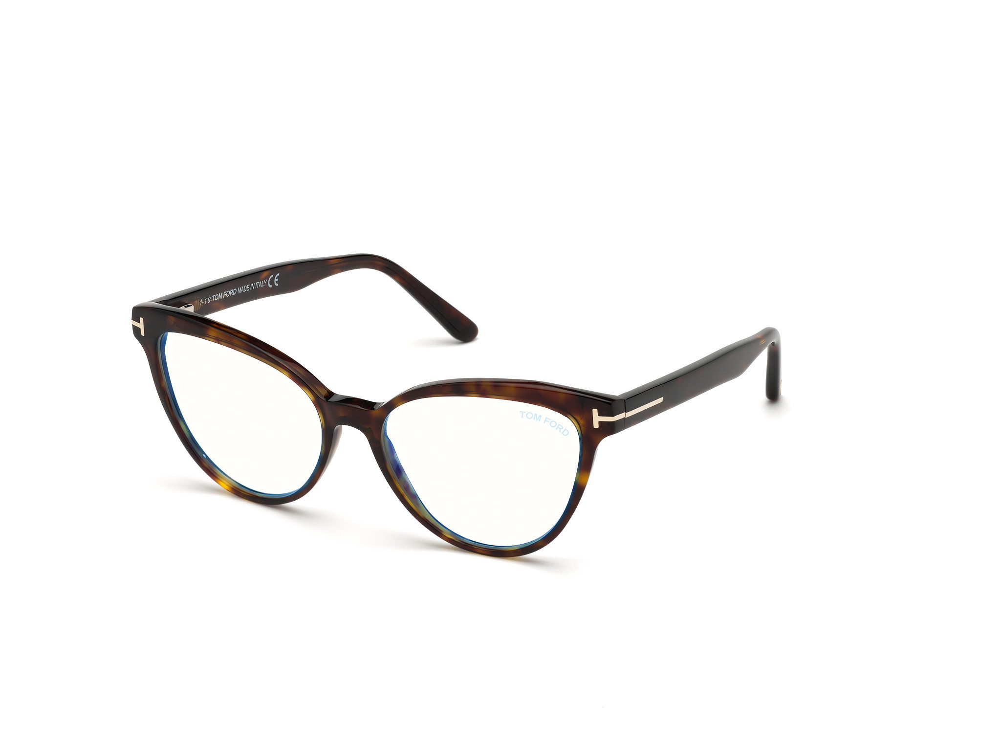 Tom Ford FT5639-B cateye eyeglasses in Shiny Classic Dark Havana/Blue Block Leneses