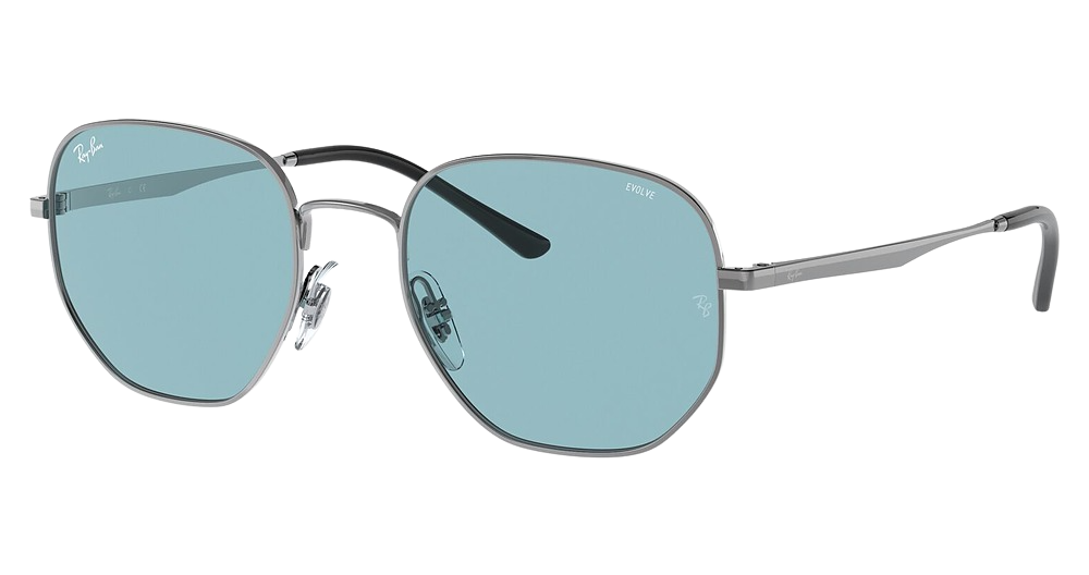 Ray-Ban RB3682 round sunglasses in Gunmetal/Evolve Photo Blue To Violet