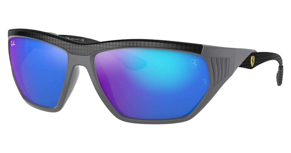 Ray-Ban RB8359M irregular sunglasses in Matte Grey/Light Green Mirror Blue