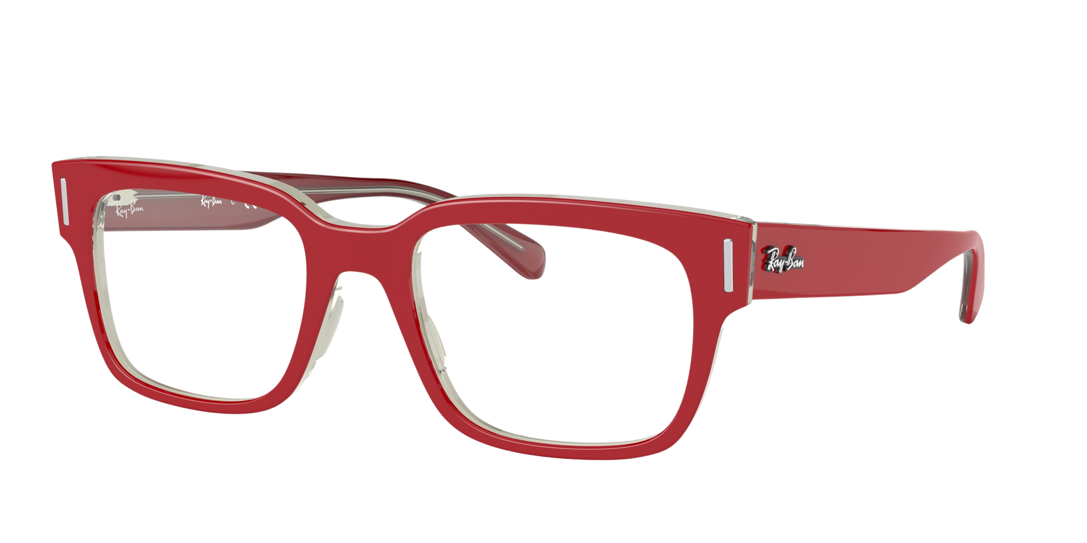 Ray-Ban RX5388 square eyeglasses in Red on Top Trasparent Grey