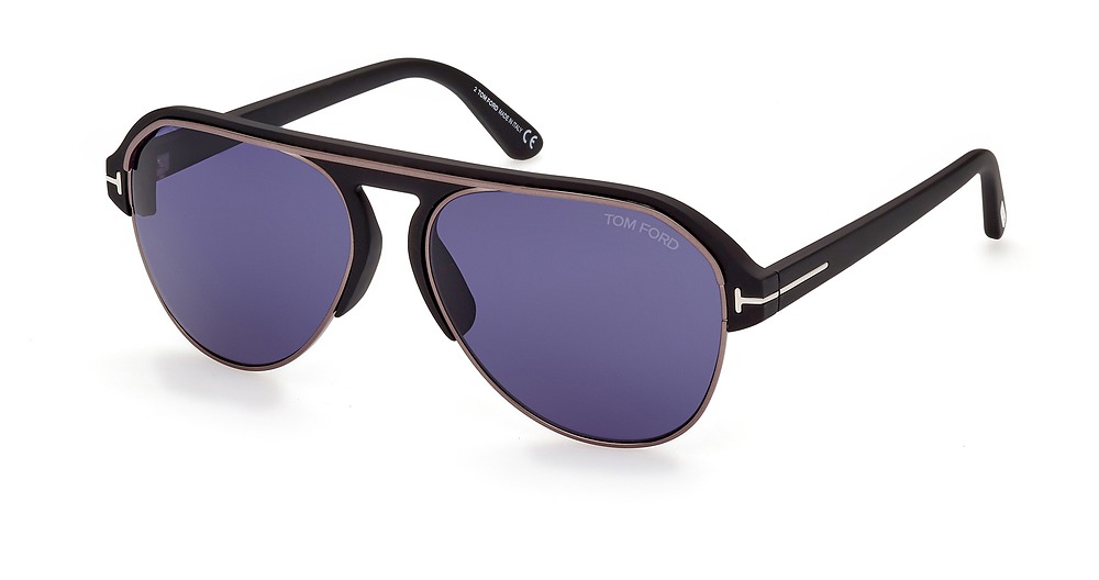 Tom Ford FT0929 aviator sunglasses in Matte Black/Blue
