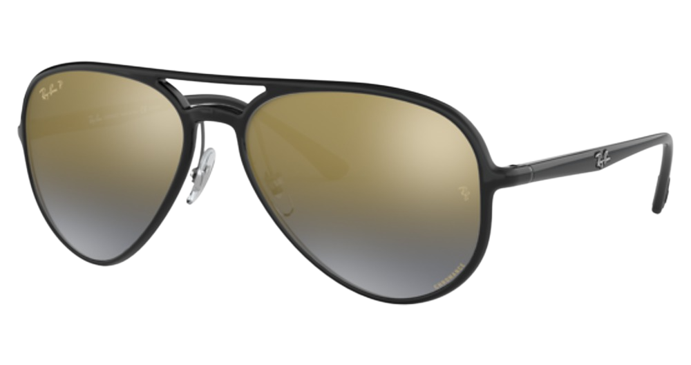 Ray-Ban RB4320CH aviator sunglasses in Black/Blue Mir Gold Gradient Polarized