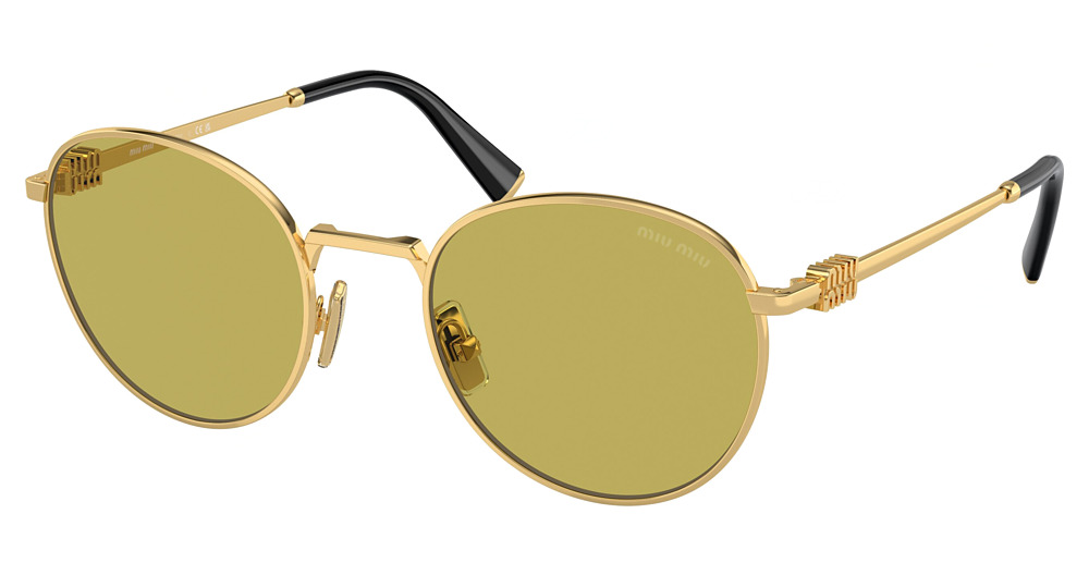 Miu Miu MU 55ZS round sunglasses in Gold/Olive Green