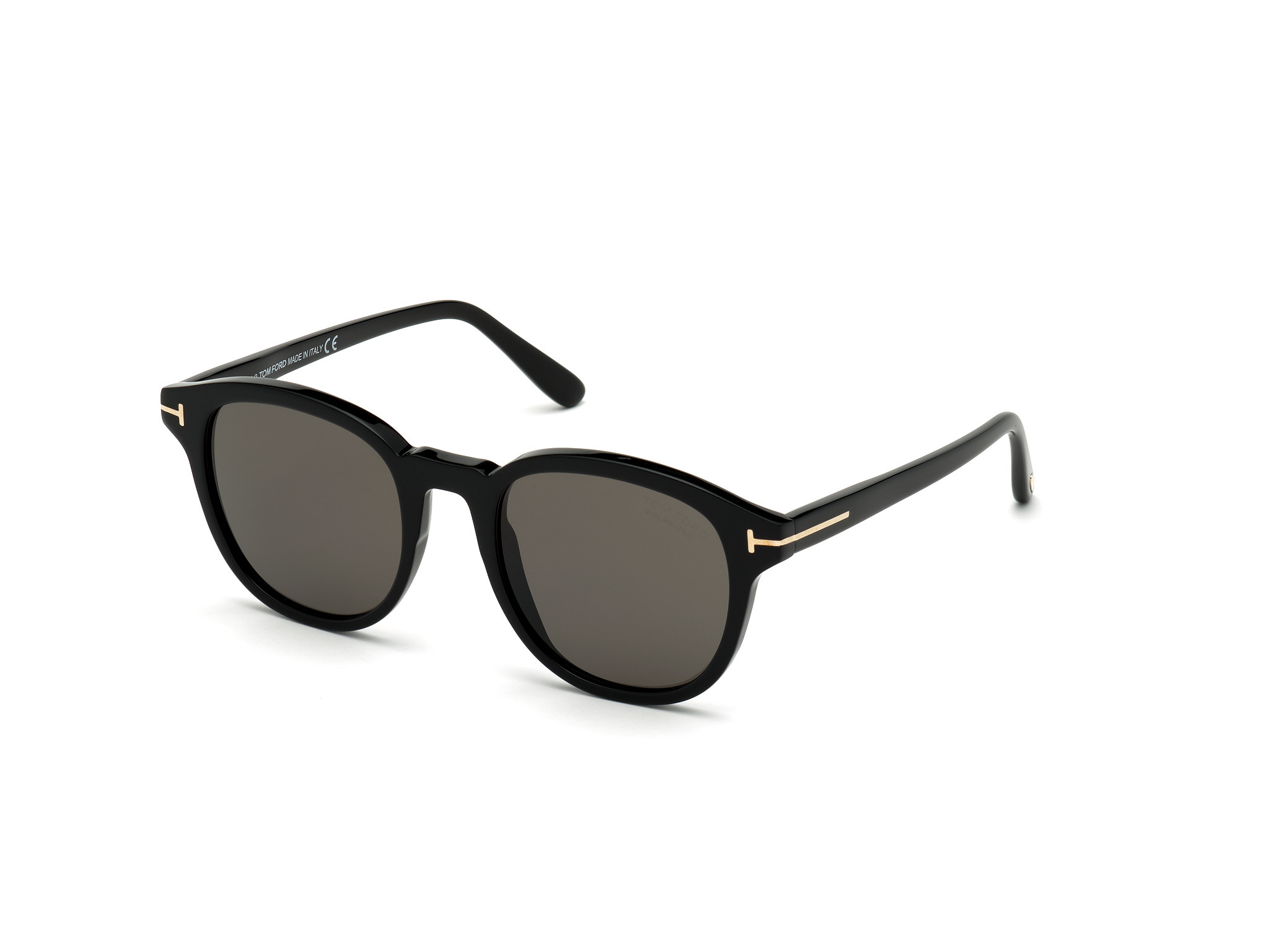 Tom Ford FT0752 Jameson round sunglasses in Shiny Black/Polarized Smoke Lenses