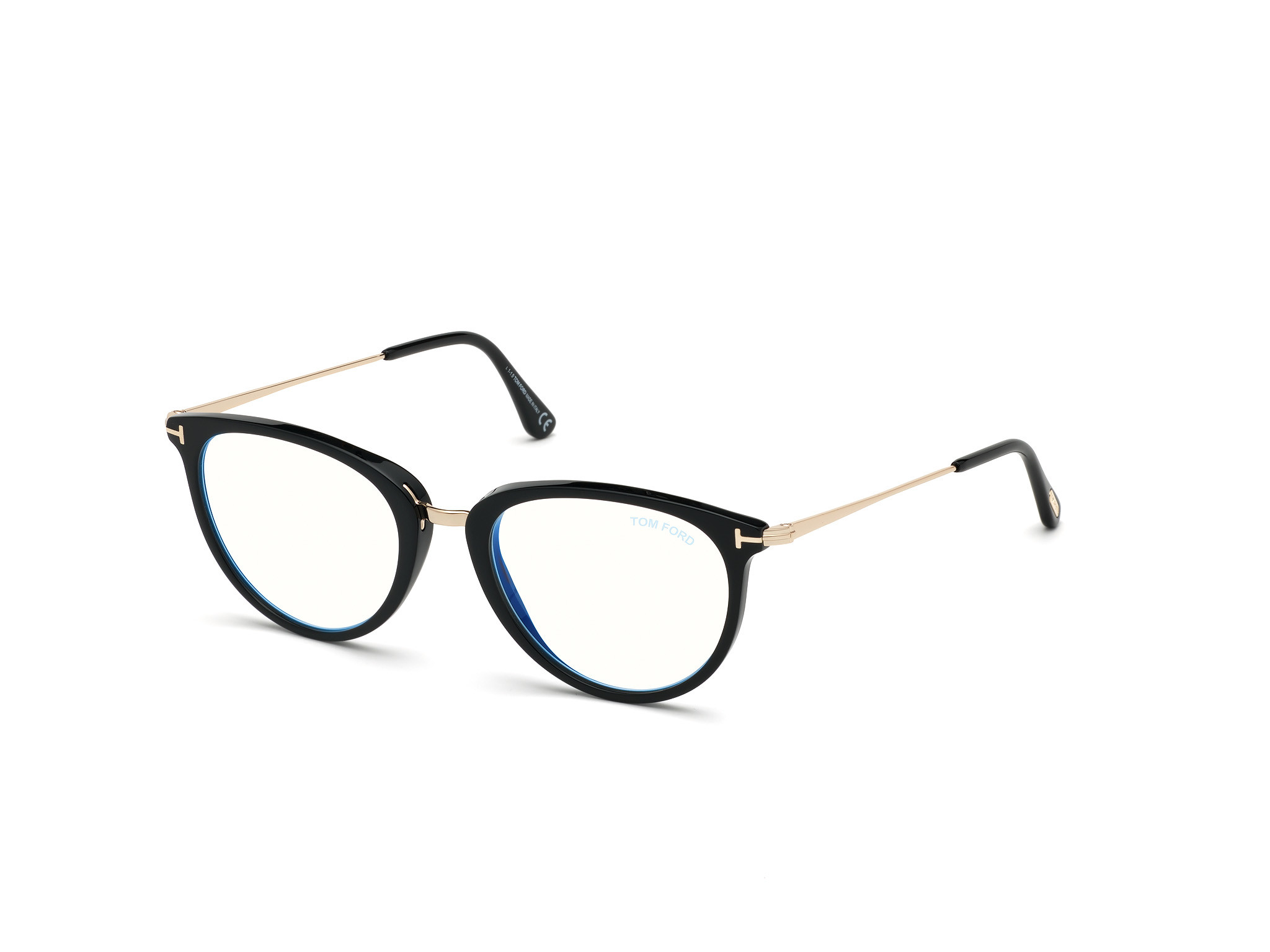 Tom Ford FT5640-B round eyeglasses in Shiny Black W. Shiny Rose Gold