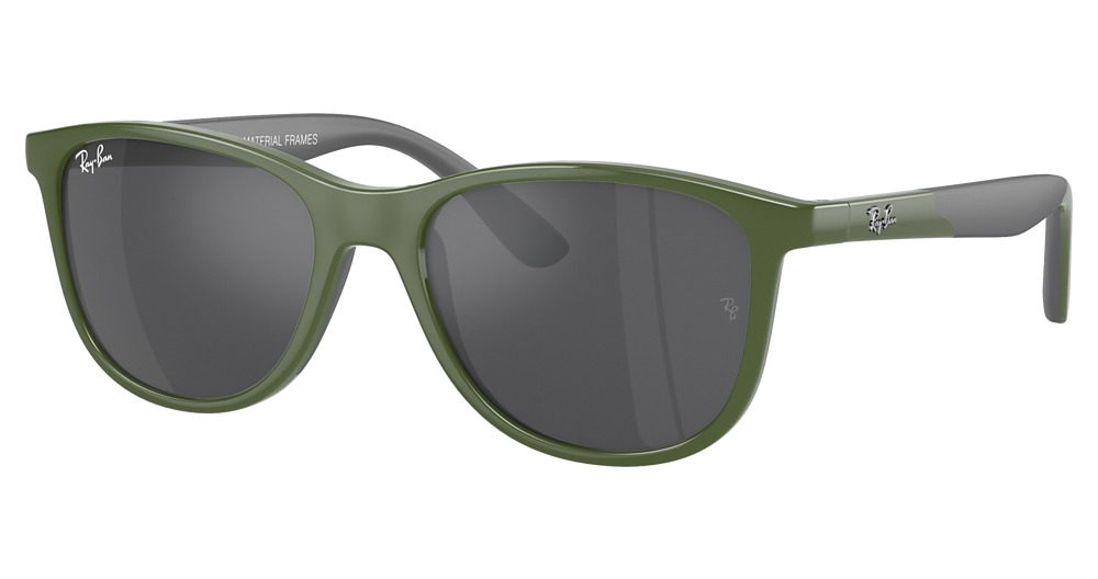 Ray-Ban RJ9077SF round sunglasses in Green on Rubber Grey/Grey Mirror Silver