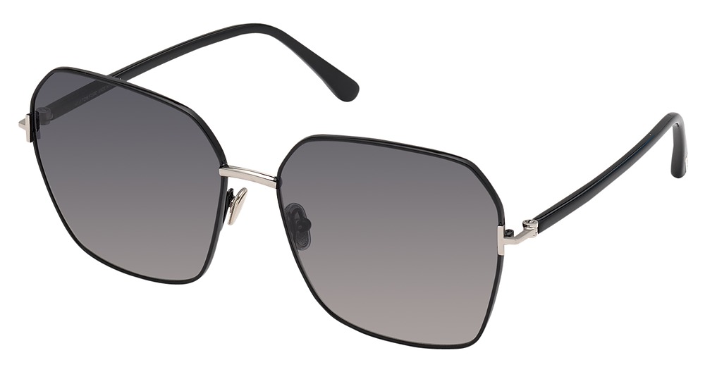 Tom Ford FT0839 irregular sunglasses in Shiny Black/Smoke Polarized