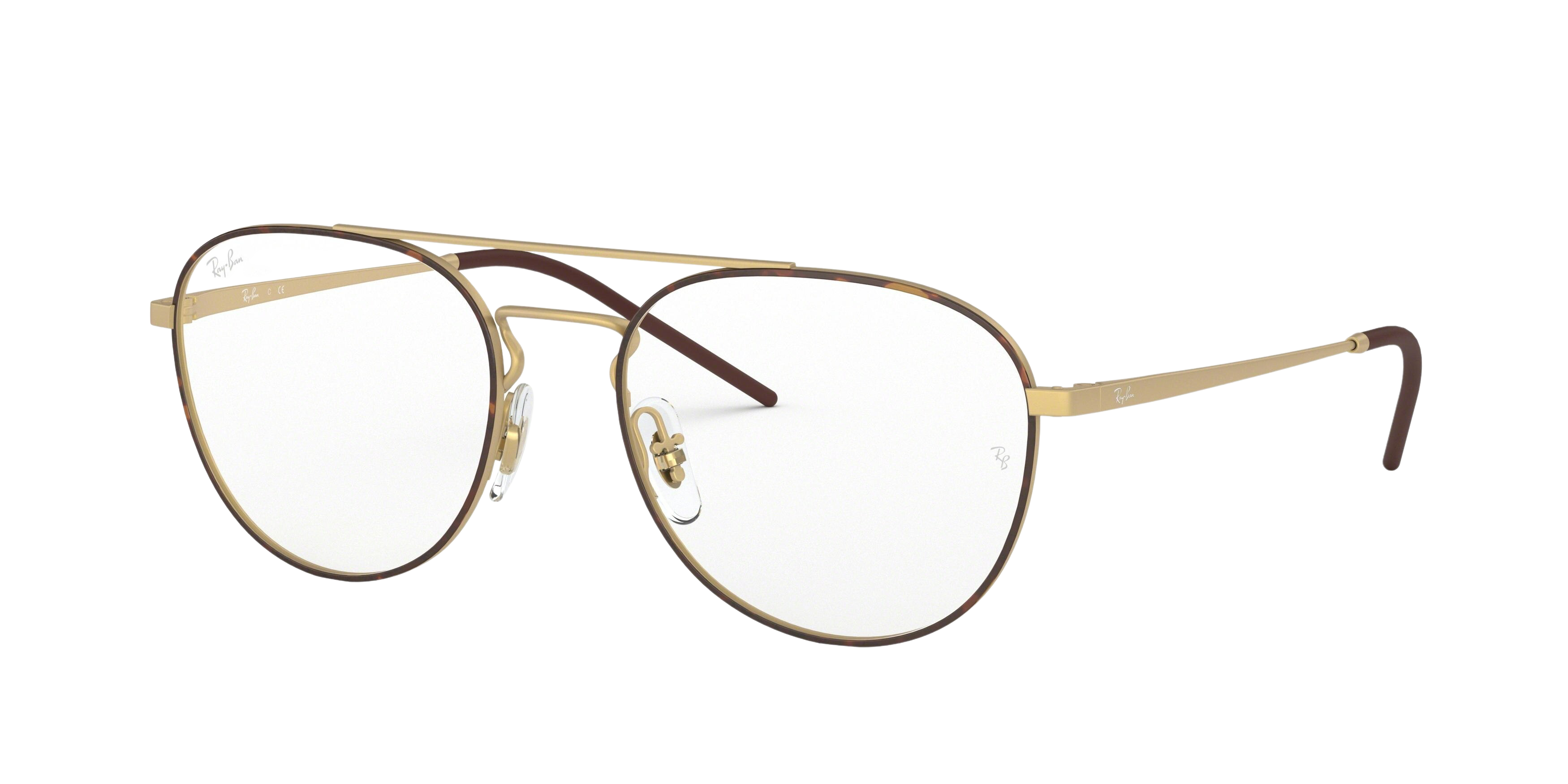 Ray-Ban RX6414 round eyeglasses in Top Havana on Rubber Gold