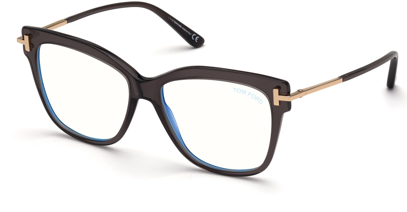 Tom Ford TF5704-B cateye eyeglasses in 020 Shiny Transparent Grey W. Rose