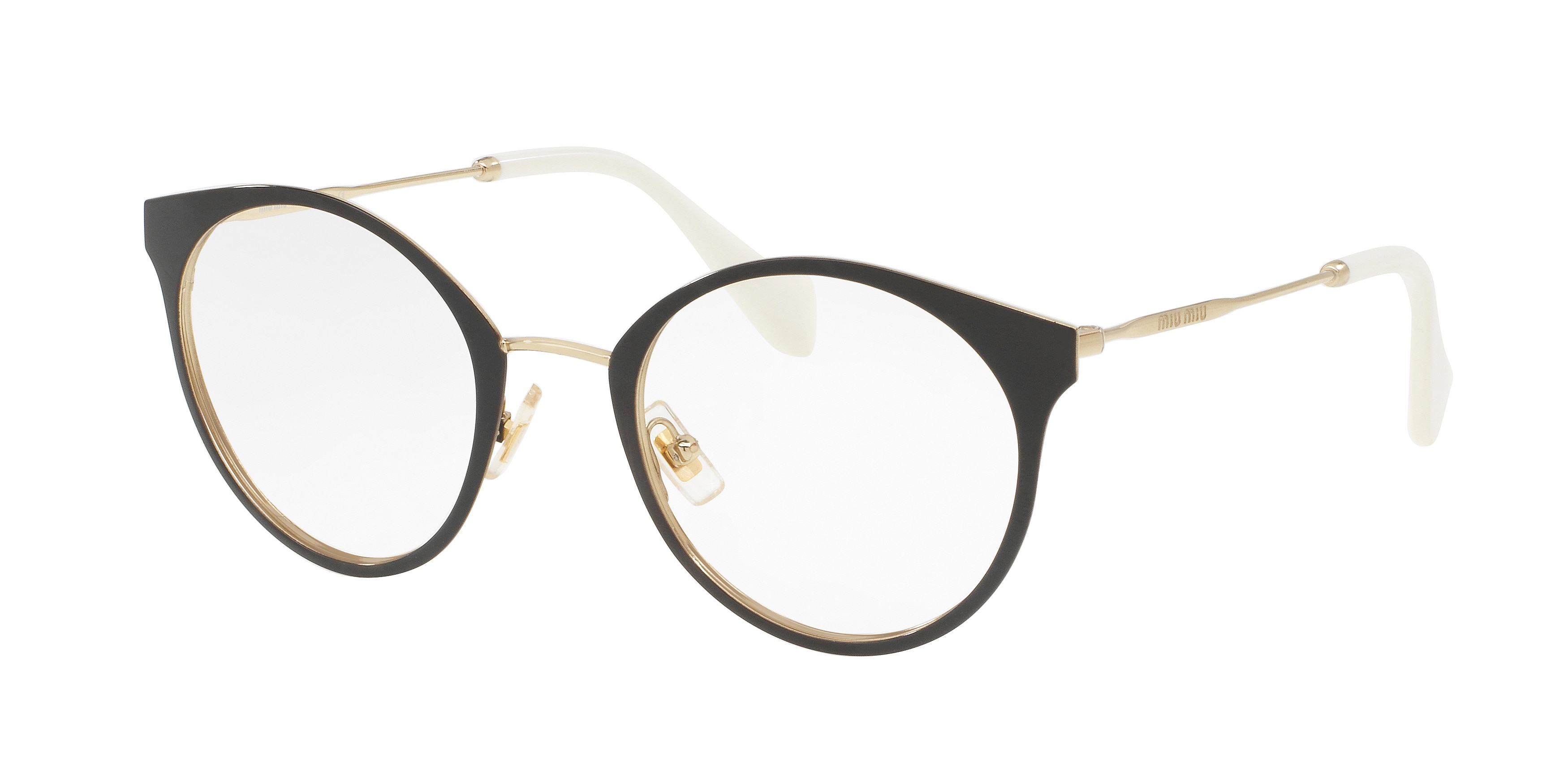 Miu Miu MU 51PV round eyeglasses in Pale Gold/Black