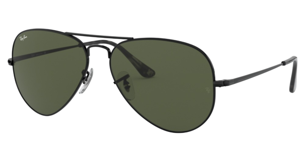 Ray-Ban RB3689 AVIATOR METAL II aviator sunglasses in Black/G 15 Green