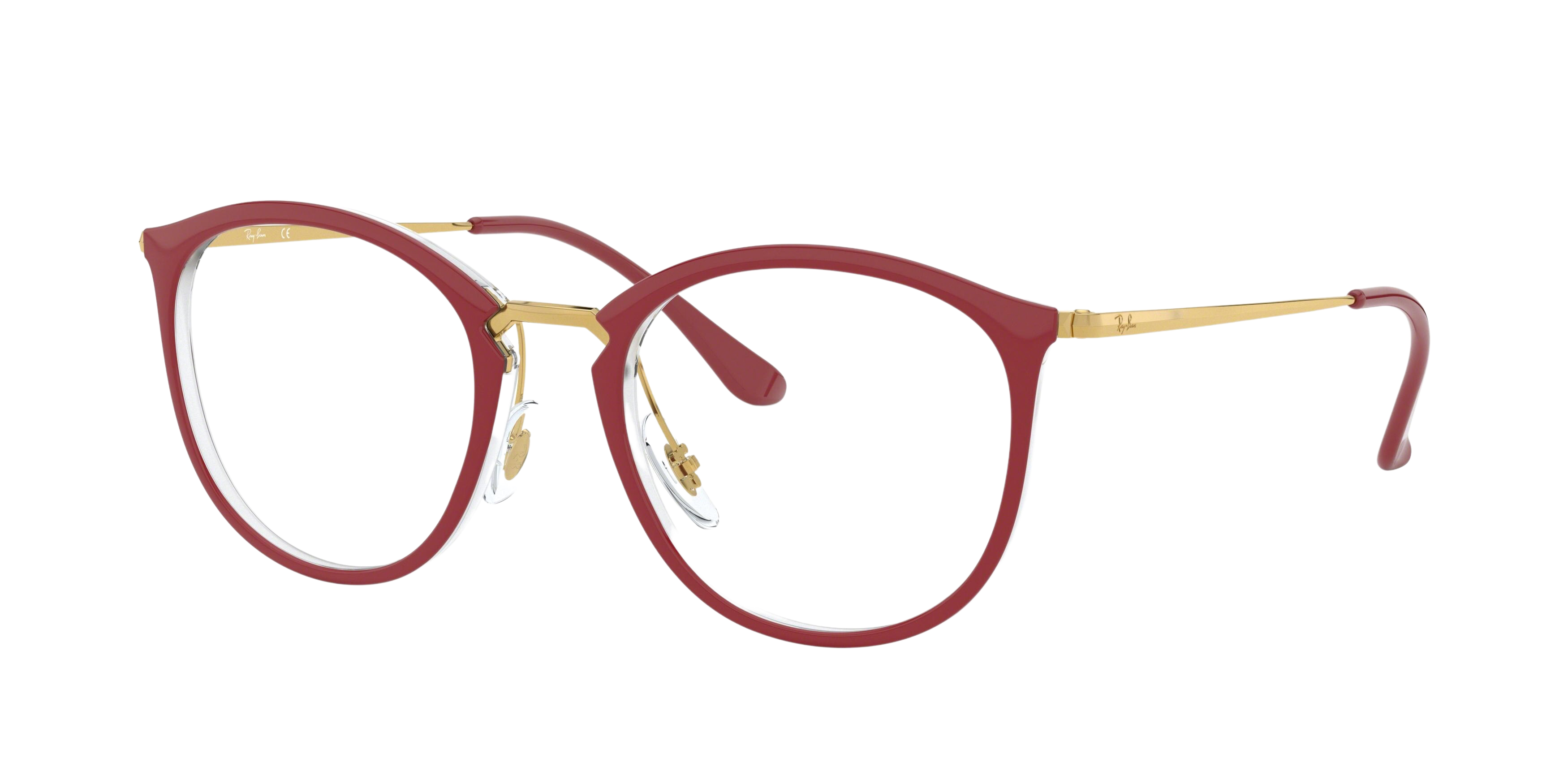 Ray-Ban RX7140 round eyeglasses in Transparent on Top Amaranth