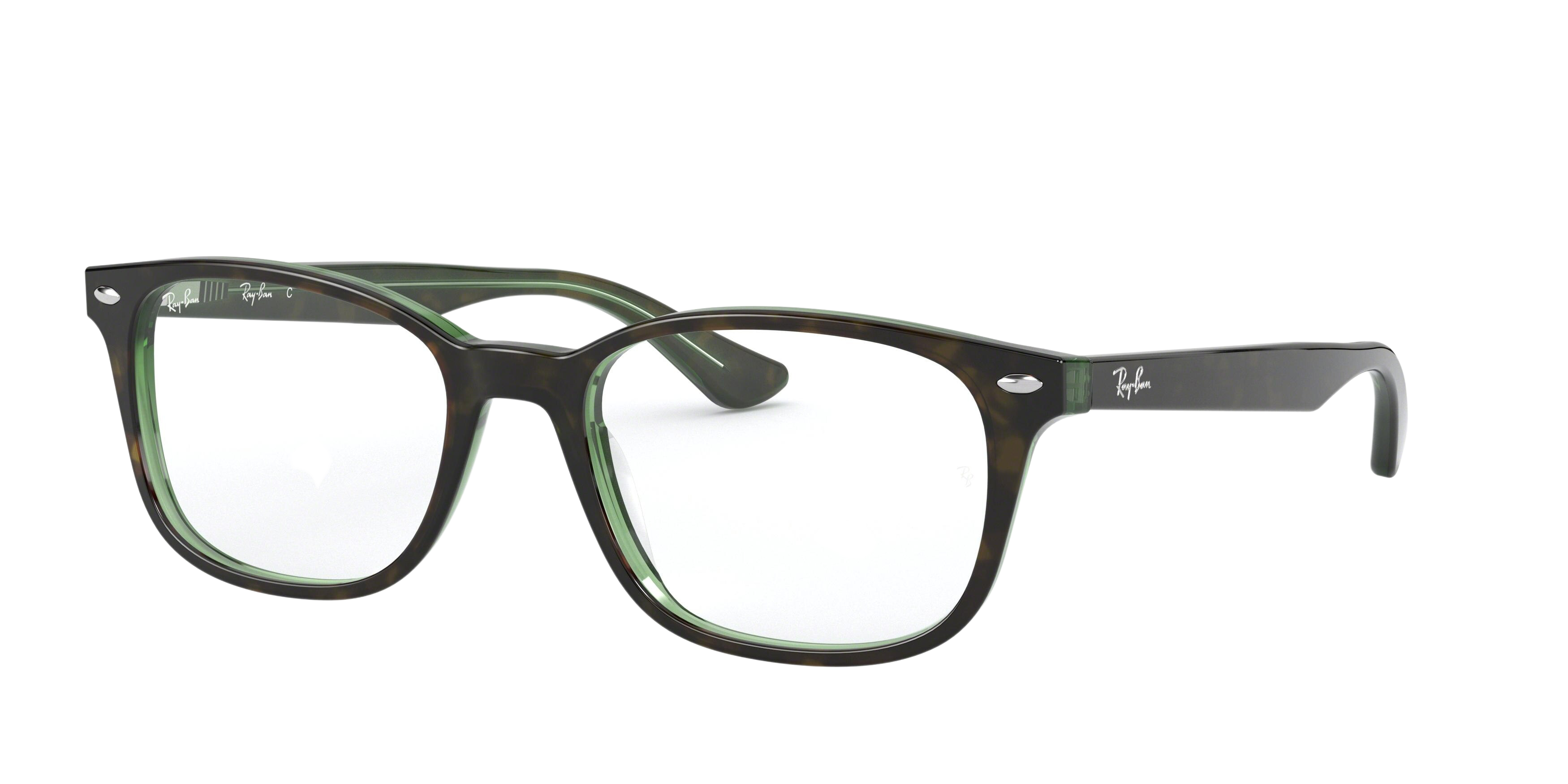 Ray-Ban RX5375 square eyeglasses in Top Havana on Green Transp.