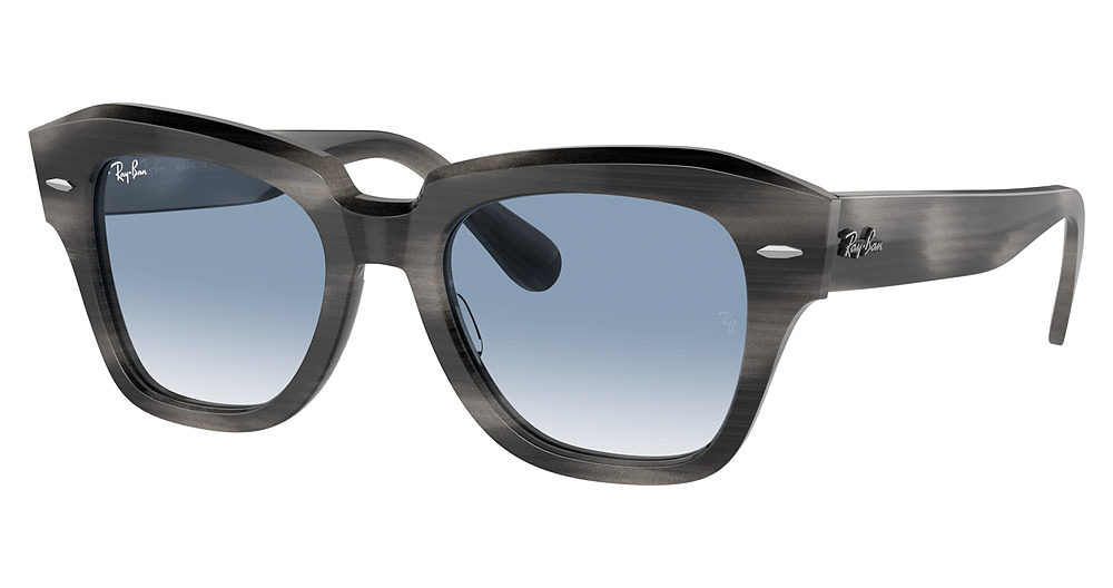 Ray-Ban RB2186 STATE STREET cateye sunglasses in Striped Grey/Clear Gradient Blue