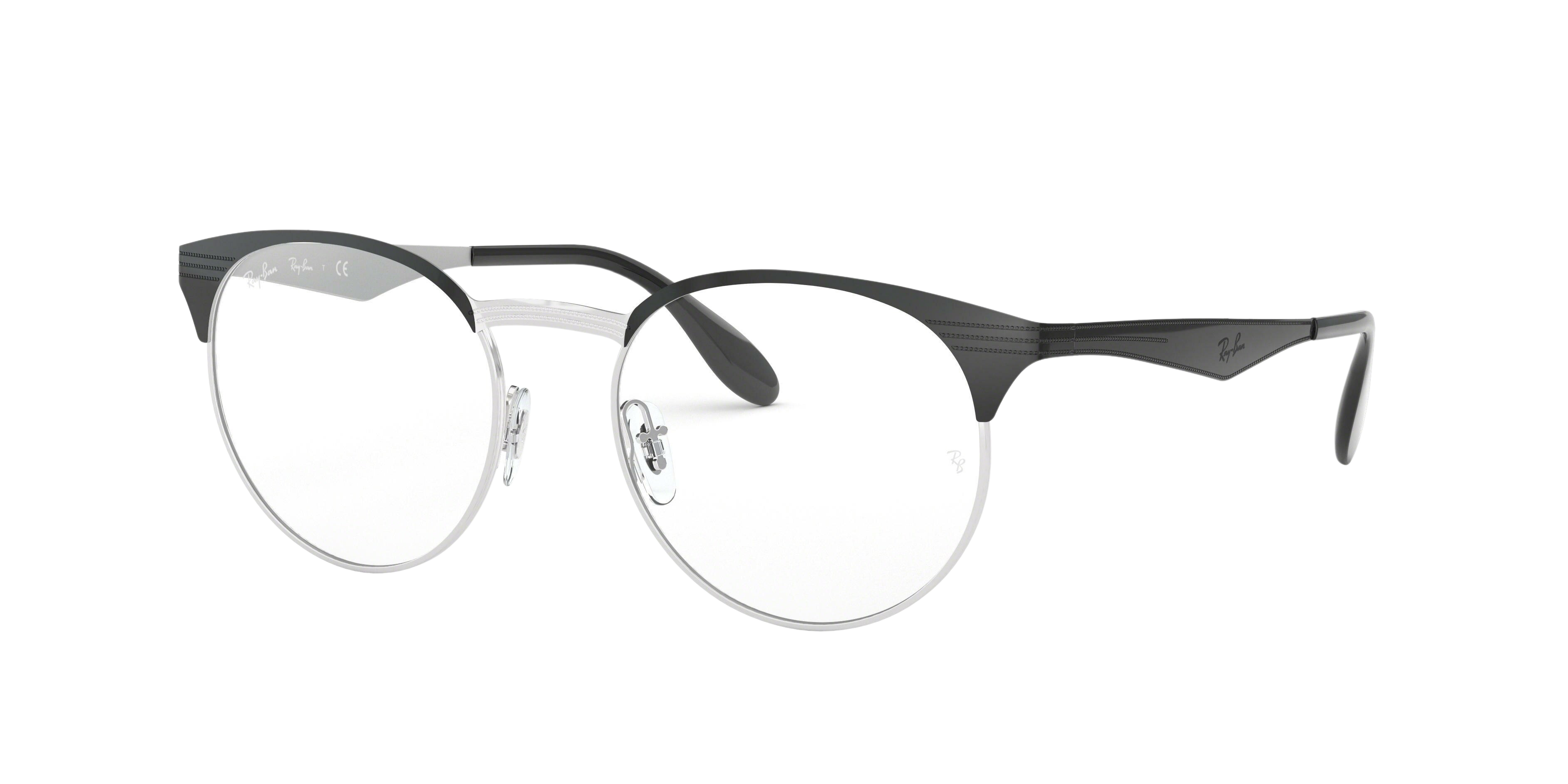 Ray-Ban RX6406 round eyeglasses in Silver on Top Black