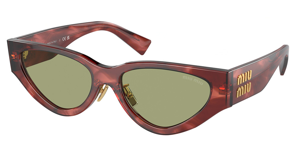 Miu Miu MU 03ZS cateye sunglasses in Striped Garnet/Green Mirror Internal Silver