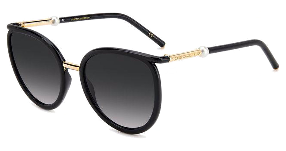 Carolina Herrera HER 0077/S round sunglasses in Black/Dark Grey Shaded