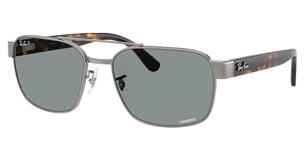 Ray-Ban RB3751CH rectangle sunglasses in Gunmetal/Polarized Light Blue