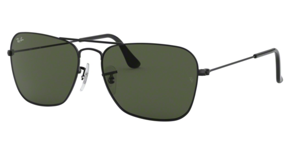 Ray-Ban RB3136 CARAVAN aviator sunglasses in Matte Black/Crystal Green