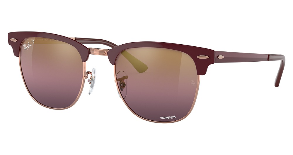 Ray-Ban RB3716 CLUBMASTER METAL round sunglasses in Bordeaux on Rose Gold/Red Polarized