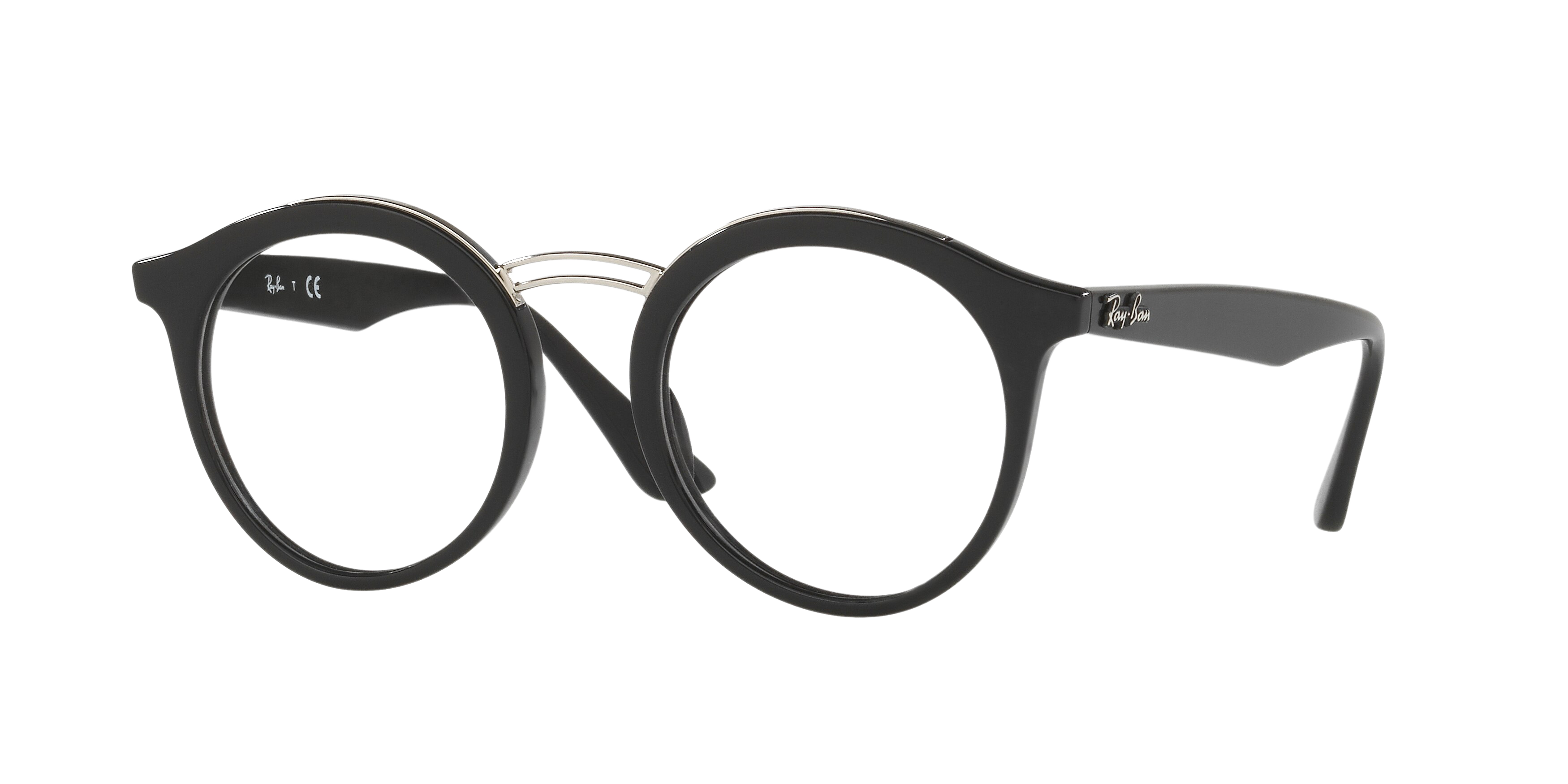 Ray-Ban RX7110 round eyeglasses in Shiny Black