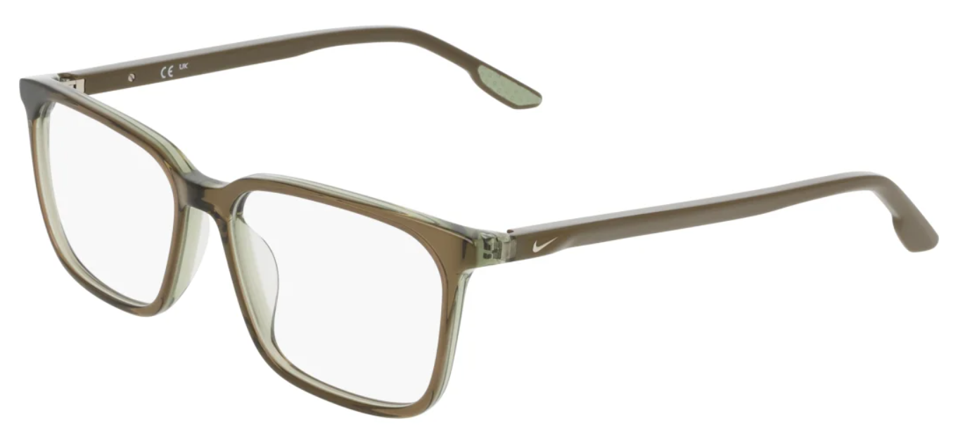 Khaki laminate square acetate optical frames with green tones, Nike style