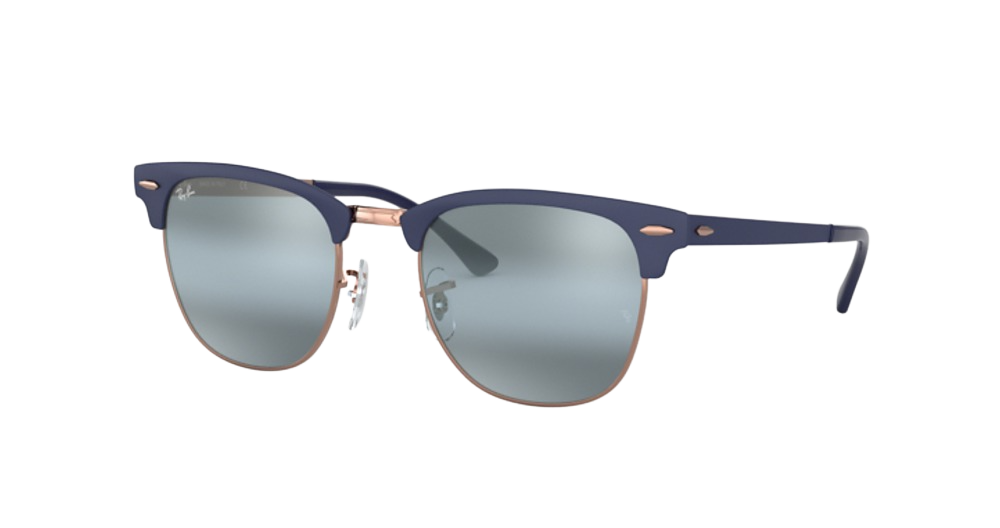 Ray-Ban RB3716 CLUBMASTER METAL round sunglasses in Matte Dark Blue on Coppe/Blue Bi Mirror Grey