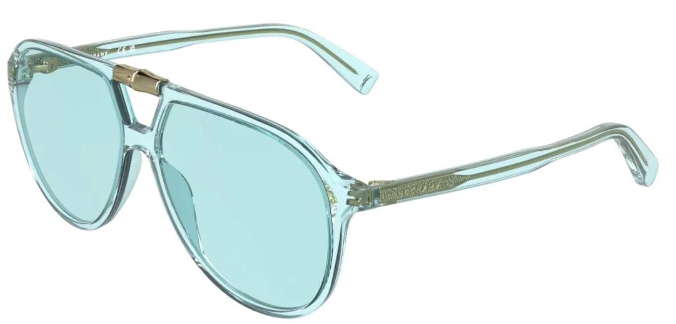 Transparent aqua acetate aviator sunglasses with light blue-tinted lenses