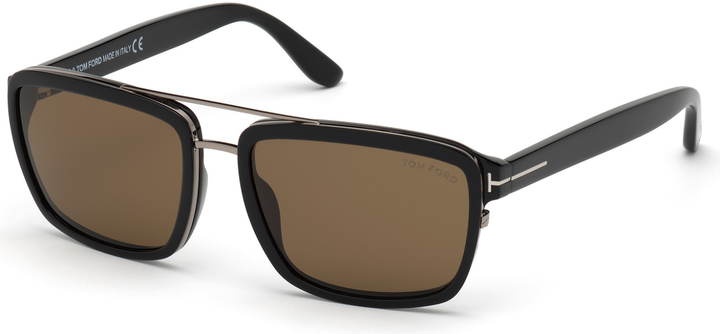 Tom Ford FT0780 Anders aviator sunglasses in 01J Shiny Black/Roviex Lenses