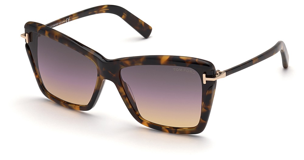 Tom Ford FT0849 irregular sunglasses in Coloured Havana/Gradient Smoke