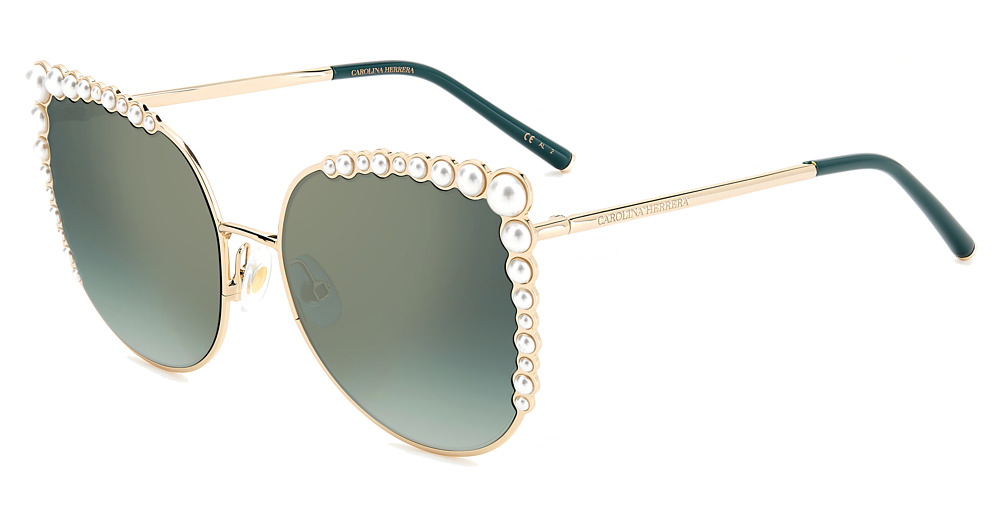 Carolina Herrera HER 0076/S square sunglasses in Gold/Green Sh Silver
