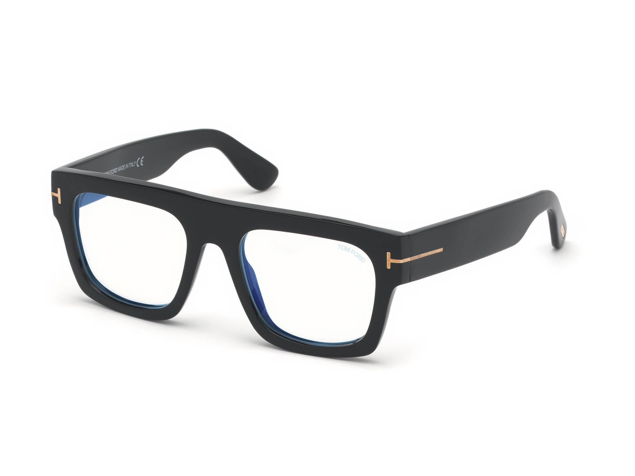 Shiny Black, Rose Gold "t" Logo/ Blue Block Lenses