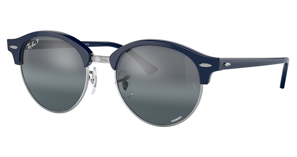 Ray-Ban RB4246 CLUBROUND round sunglasses in Blue on Silver/Dark Blue Gradient Mirror Pola