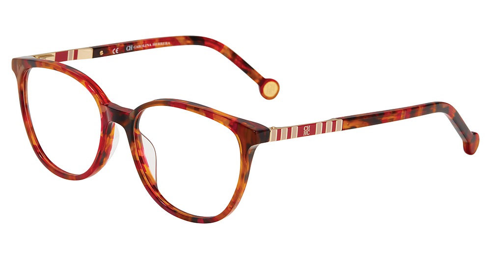 Carolina Herrera VHE839K round eyeglasses in Red Tortoise 09 At