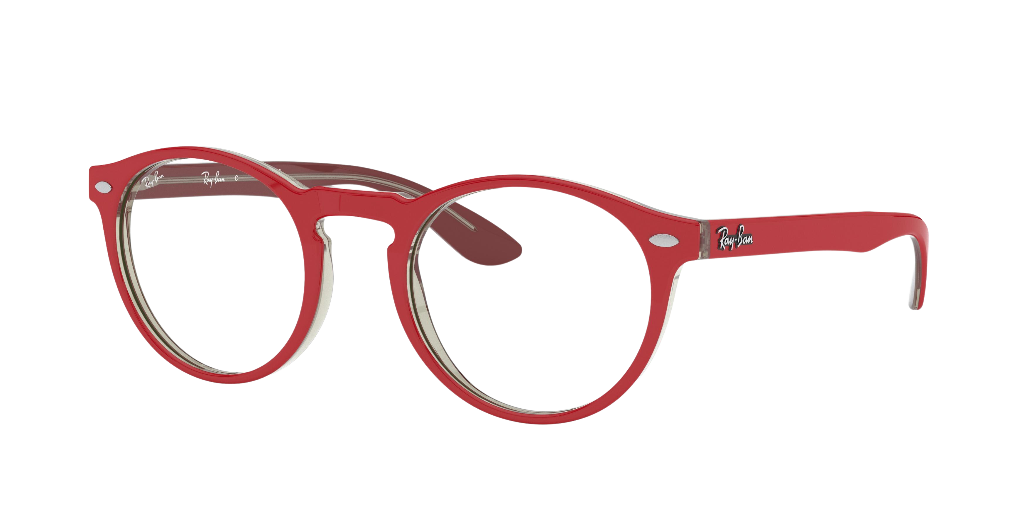 Ray-Ban RX5283 round eyeglasses in Red on Top Trasparent Grey