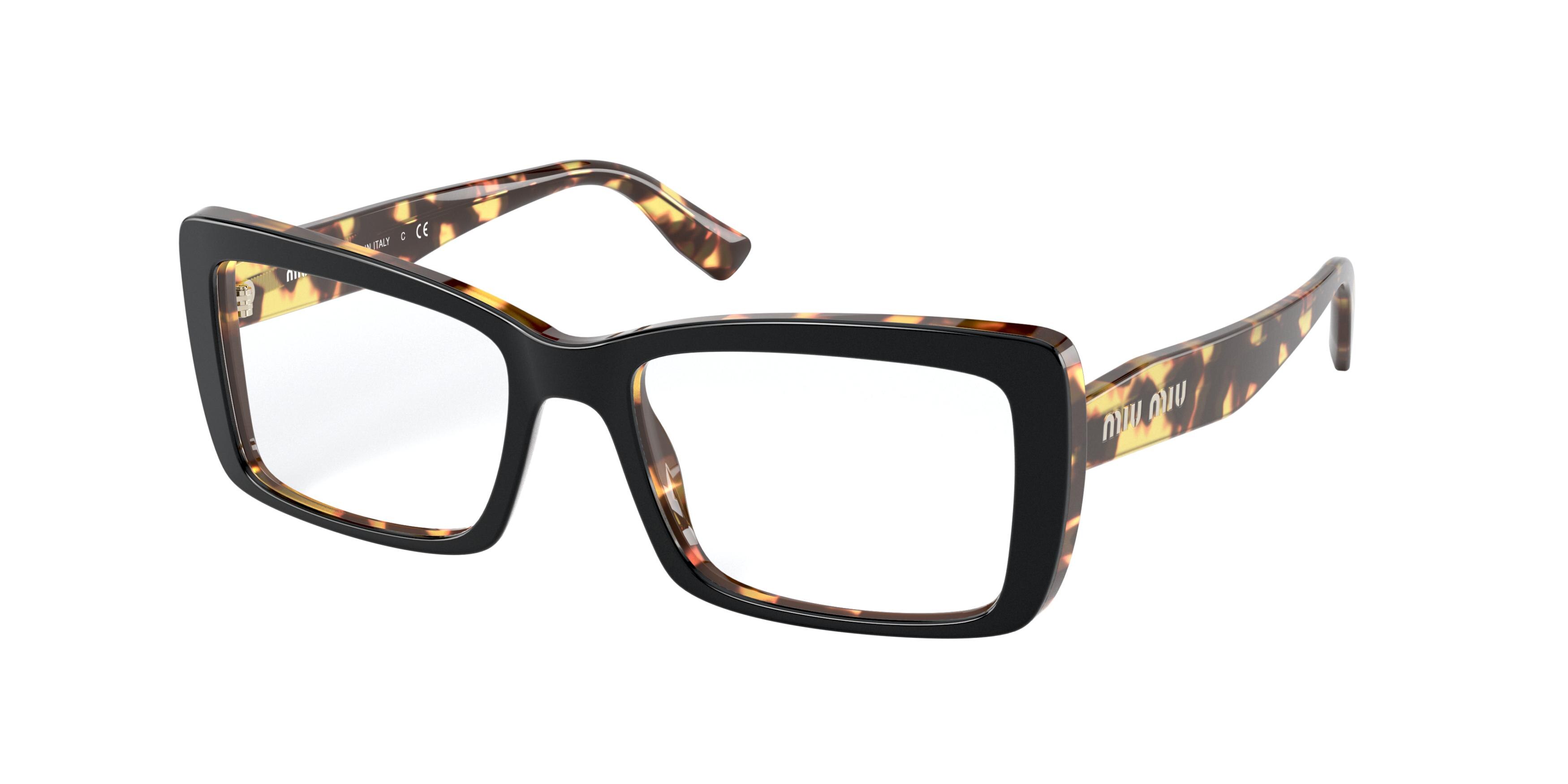 Miu Miu MU 03SV rectangle eyeglasses in Top Black/Light Havana