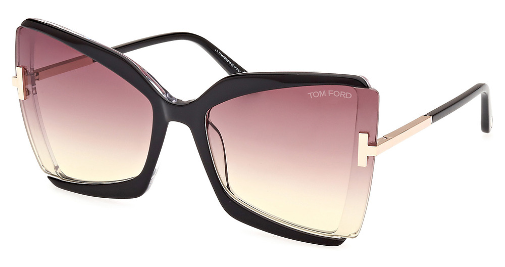 Tom Ford FT0766 square sunglasses in Black/Crystal/Gradient Smoke