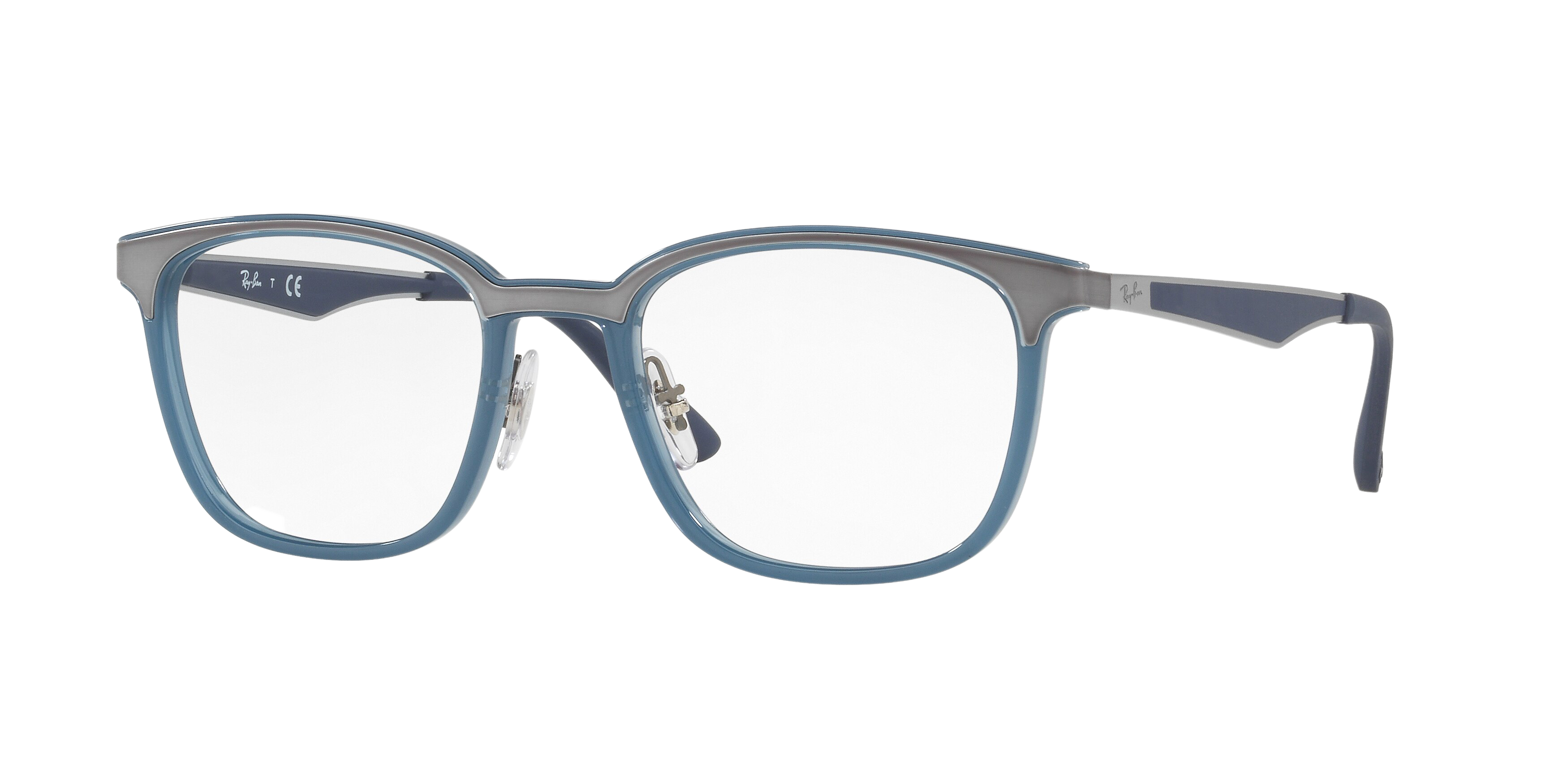 Ray-Ban RX7117 square eyeglasses in Transparent Light Blue